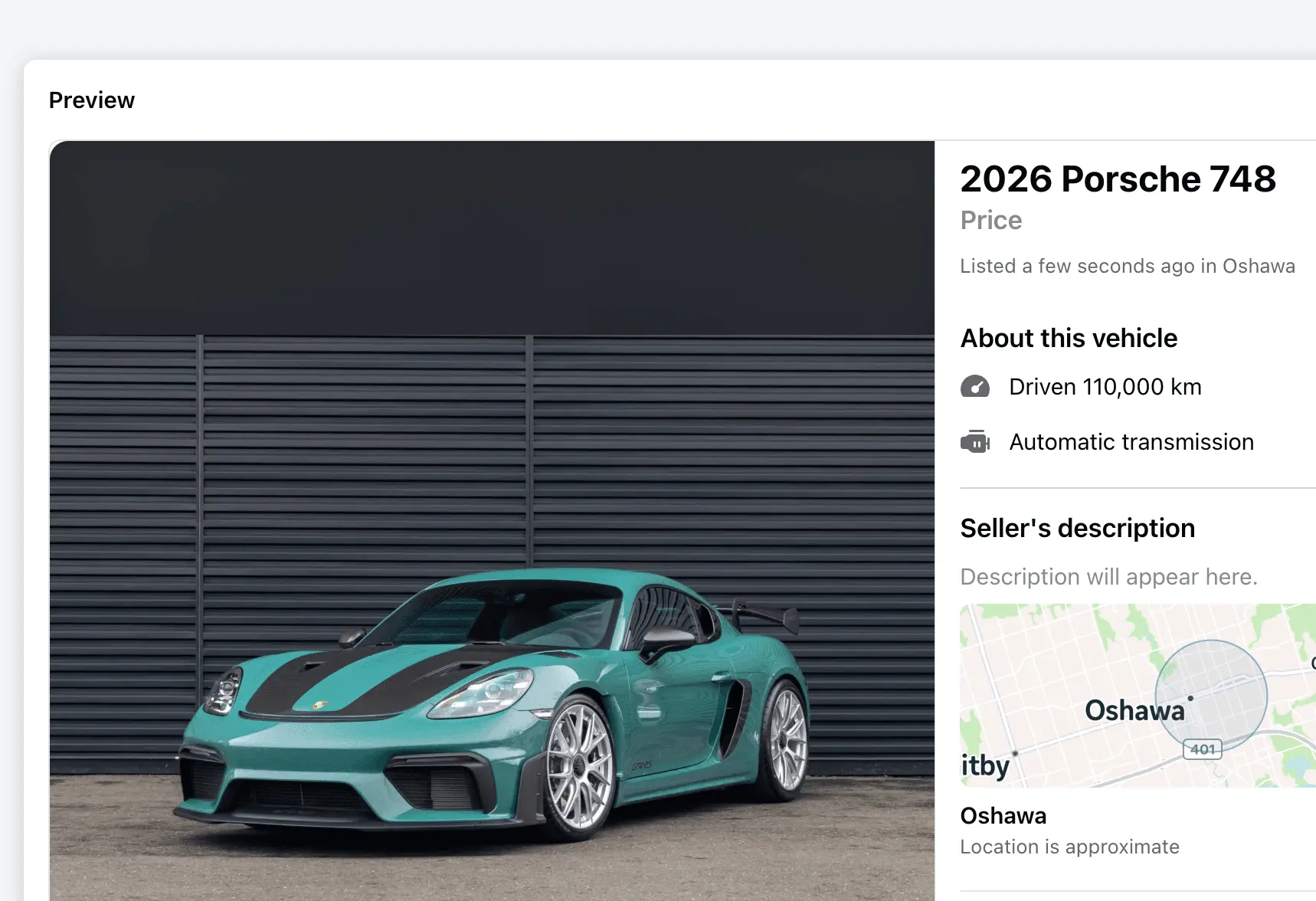 Facebook Marketplace listing preview